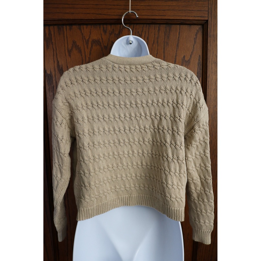 CYRUS Cable Knit Cardigan Sweater Women XS Beige Gold Button Preppy VNeck Top - Picture 3 of 12